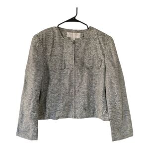 Don Caster Jacket Womens Sz L White Gray 100% Silk Long Sleeve Full Zip